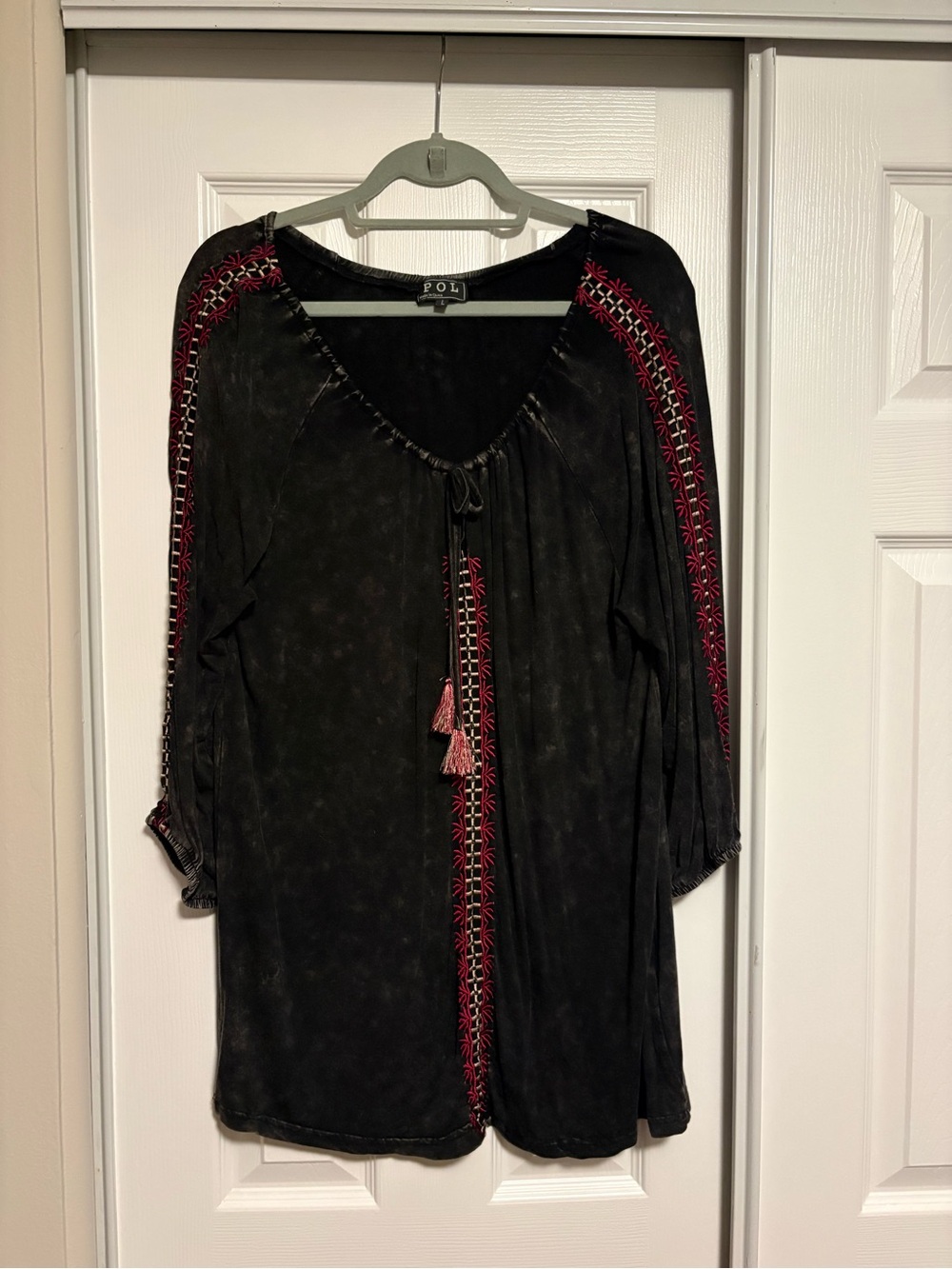 POL Black Tunic with Pink Embroidered Trim